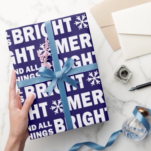 Christmas Gift Wrap | Merry and Bright Navy White ラッピングペーパー (ギフト)