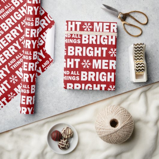 Christmas Gift Wrap | Merry and Bright Red White ラッピングペーパー (クラフト)