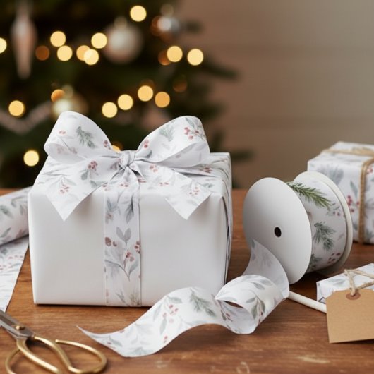 Christmas Gift Wrapping Ribbon-Elegant Watercolor グログランリボン