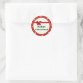 Christmas Gift Wrapping Sticker | Red Wreath & Rib ラウンドシール (バッグ)