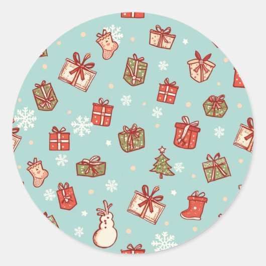 Christmas Gifts Pattern Stickers ラウンドシール (正面)