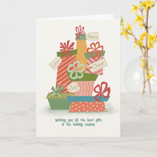 Christmas Gifts Whimsical Illustration カード (黄色い花)