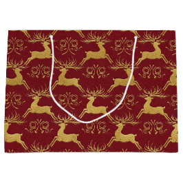 Christmas Gilded Leather Reindeer Red ラージペーパーバッグ