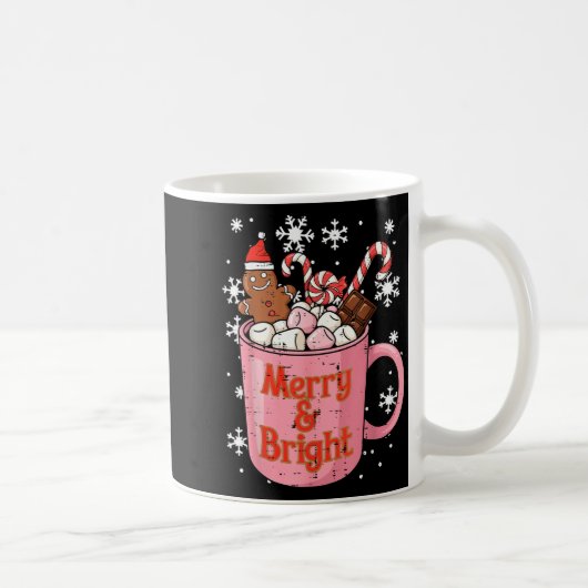 Christmas Gingerbread Cocoa Merry Bright Xmas Wome コーヒーマグカップ (右)