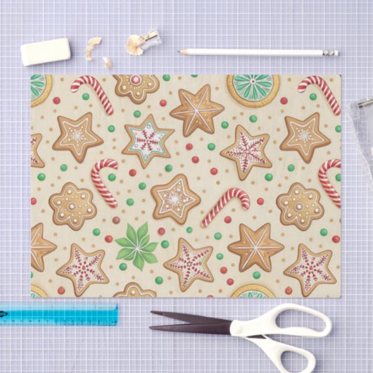 CHRISTMAS GINGERBREAD COOKIE AND CANDY CANES 薄葉紙 (クラフト)