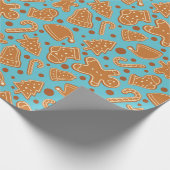 Christmas Gingerbread Cookie Festive Blue Seamless ラッピングペーパー (角)