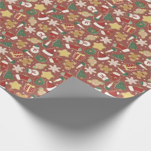 Christmas Gingerbread Cookie Pattern on Red ラッピングペーパー (角)