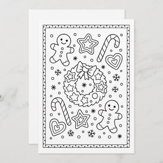 Christmas Gingerbread Cookies Coloring Flat Note シーズンカード (正面/裏面)