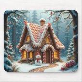 Christmas Gingerbread Cottage With a Snowman マウスパッド (正面)