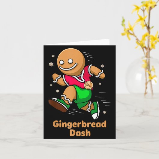 Christmas Gingerbread Dash Running Runner Xmas Mar カード (黄色い花)