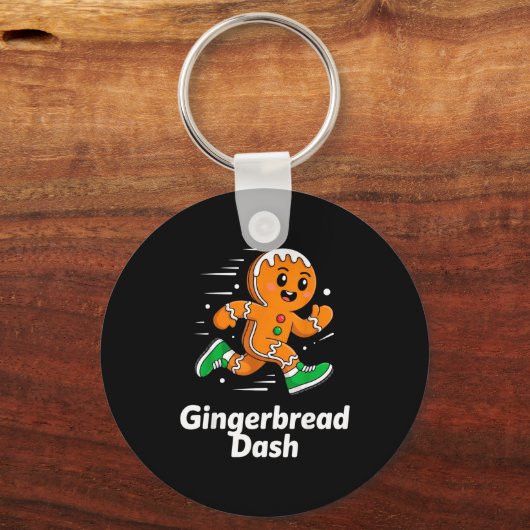 Christmas Gingerbread Dash Running Runner Xmas Mar キーホルダー (正面)