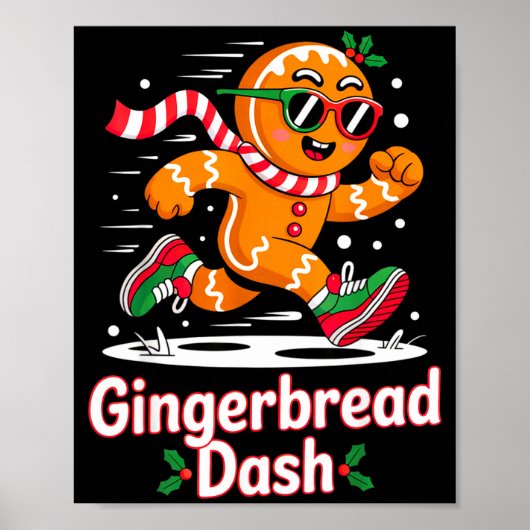 Christmas Gingerbread Dash Running Runner Xmas Mar ポスター (正面)