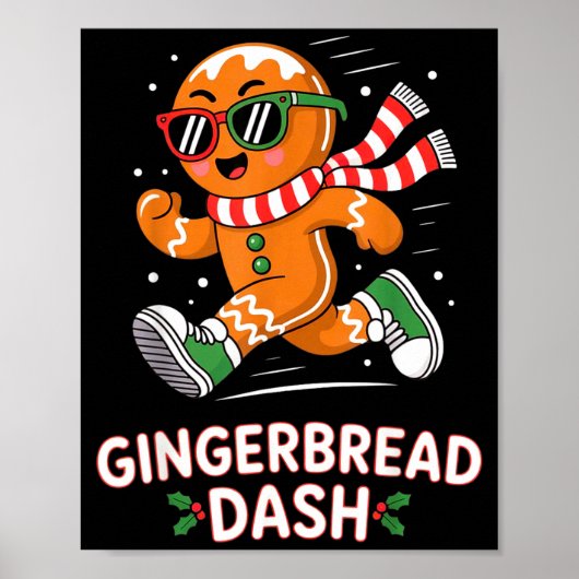 Christmas Gingerbread Dash Running Runner Xmas Mar ポスター (正面)