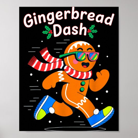 Christmas Gingerbread Dash Running Runner Xmas Mar ポスター (正面)