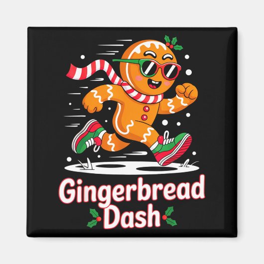 Christmas Gingerbread Dash Running Runner Xmas Mar マグネット (正面)