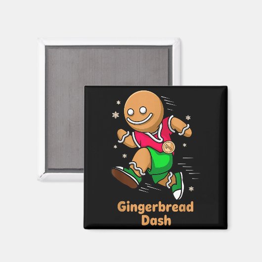 Christmas Gingerbread Dash Running Runner Xmas Mar マグネット (正面/裏面)
