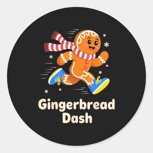 Christmas Gingerbread Dash Running Runner Xmas Mar ラウンドシール (正面)