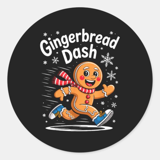 Christmas Gingerbread Dash Running Runner Xmas Mar ラウンドシール (正面)