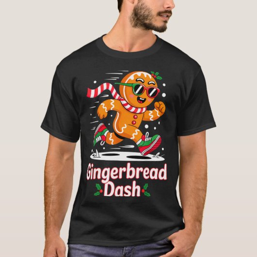 Christmas Gingerbread Dash Running Runner Xmas Mar Tシャツ (正面)
