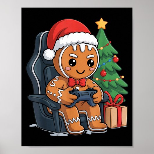 Christmas Gingerbread Gamer Chair Holiday Gaming B ポスター (正面)
