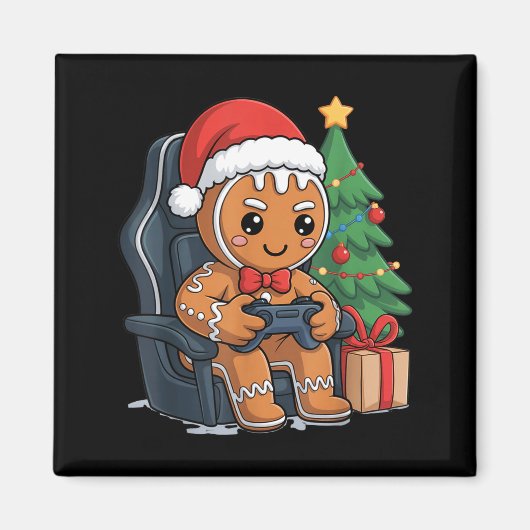 Christmas Gingerbread Gamer Chair Holiday Gaming B マグネット (正面)