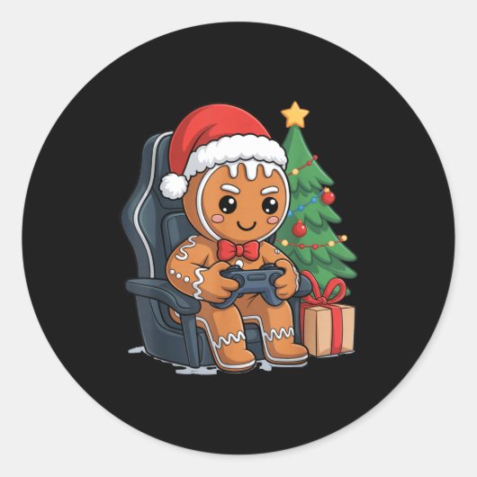 Christmas Gingerbread Gamer Chair Holiday Gaming B ラウンドシール (正面)