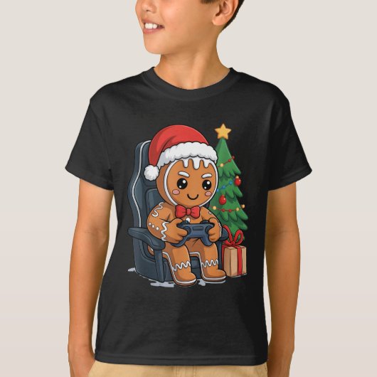Christmas Gingerbread Gamer Chair Holiday Gaming B Tシャツ (正面)
