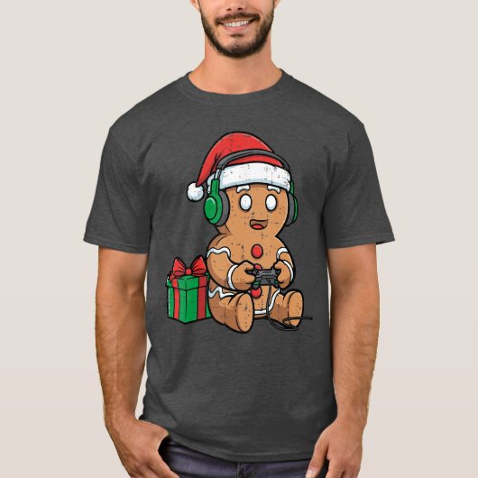 Christmas Gingerbread Gamer Xmas Gaming Boys Youth Tシャツ (正面)