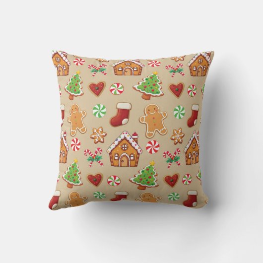 Christmas Gingerbread House Cookies Throw Pillow クッション (裏面)