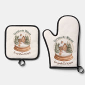 Christmas Gingerbread House Holiday Snow Globe 鍋つかみ&鍋敷きセット (正面)