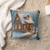 Christmas Gingerbread House With a Snowman  クッション (ブランケット)