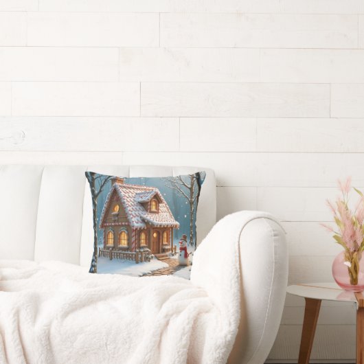 Christmas Gingerbread House With a Snowman  クッション (ソファ)