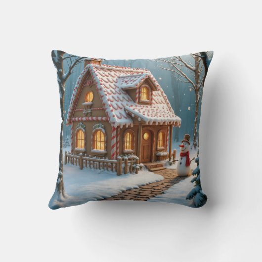 Christmas Gingerbread House With a Snowman  クッション (裏面)