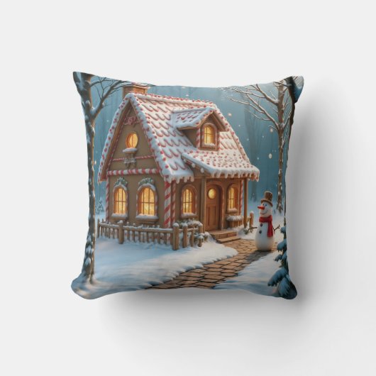 Christmas Gingerbread House With a Snowman クッション (正面)