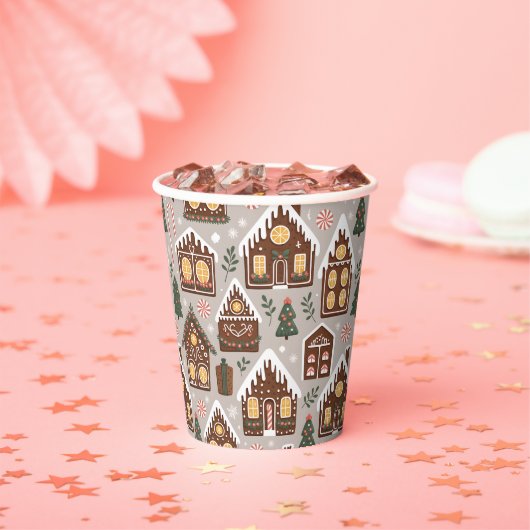 Christmas Gingerbread Houses Holiday Pattern 紙コップ (インサイチュ)