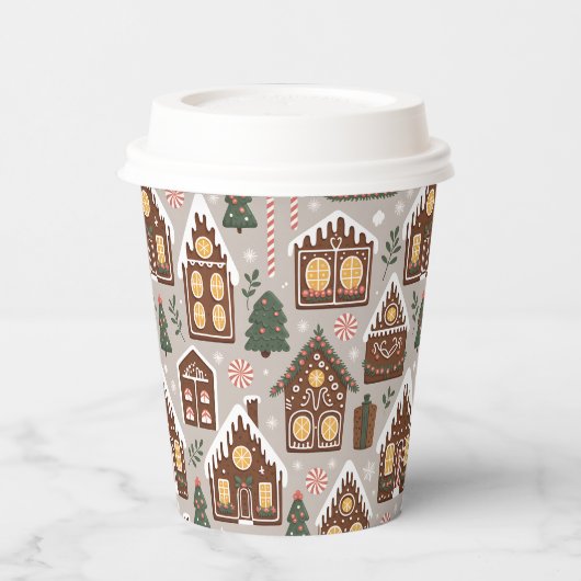 Christmas Gingerbread Houses Holiday Pattern 紙コップ (左)