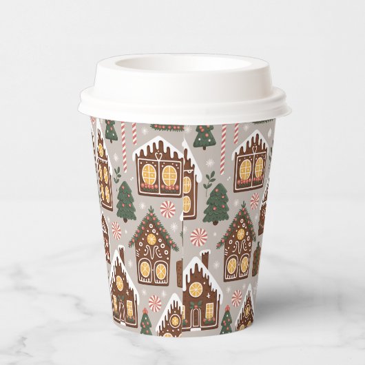 Christmas Gingerbread Houses Holiday Pattern 紙コップ (右)