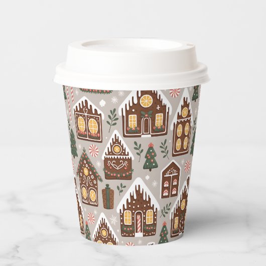 Christmas Gingerbread Houses Holiday Pattern 紙コップ (正面)