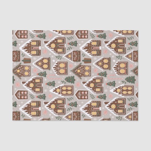 Christmas Gingerbread Houses Holiday Pattern 薄葉紙 (正面)