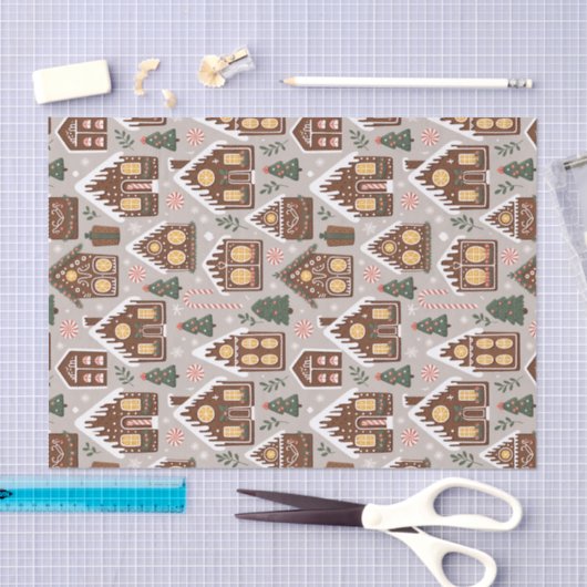 Christmas Gingerbread Houses Holiday Pattern 薄葉紙 (クラフト)