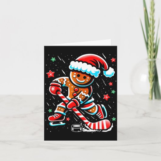 Christmas Gingerbread Ice Hockey Srts Funny Xmas P カード (正面)