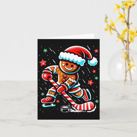 Christmas Gingerbread Ice Hockey Srts Funny Xmas P カード (黄色い花)