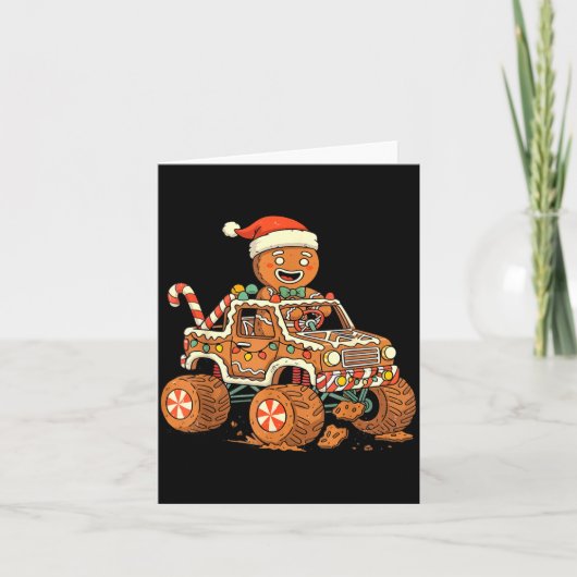 Christmas Gingerbread Man Driving Truck Xmas Light カード (正面)