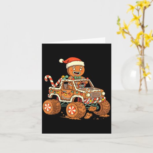 Christmas Gingerbread Man Driving Truck Xmas Light カード (黄色い花)