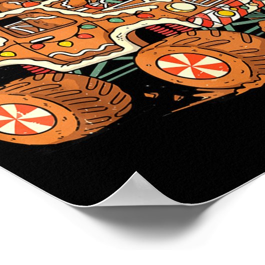 Christmas Gingerbread Man Driving Truck Xmas Light ポスター (角)