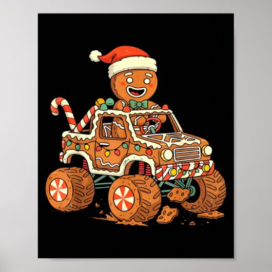 Christmas Gingerbread Man Driving Truck Xmas Light ポスター (正面)