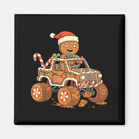 Christmas Gingerbread Man Driving Truck Xmas Light マグネット (正面)