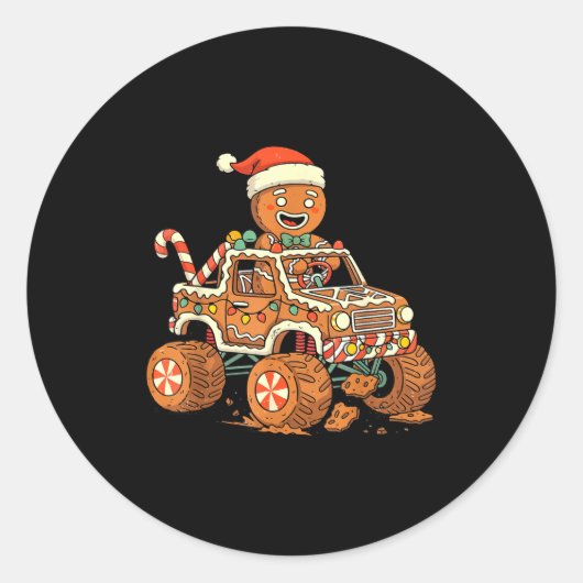 Christmas Gingerbread Man Driving Truck Xmas Light ラウンドシール (正面)