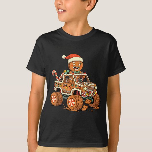 Christmas Gingerbread Man Driving Truck Xmas Light Tシャツ (正面)