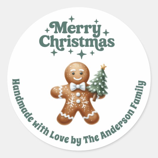 Christmas gingerbread man handmade ラウンドシール (正面)